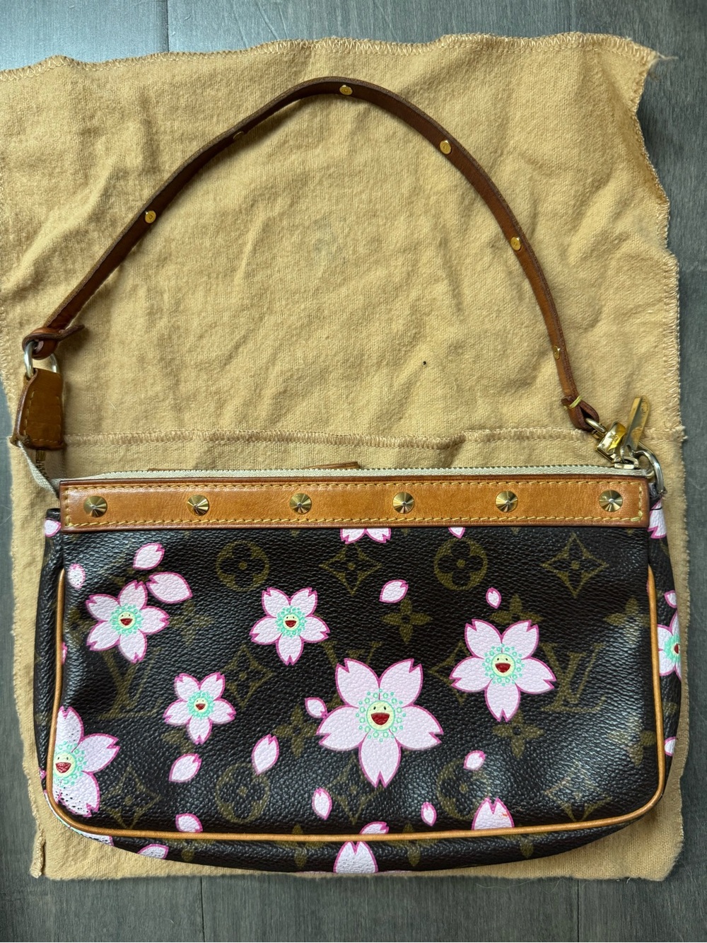 Louis Vuitton Brown Monogram Mini Shoulder Bag with Pink Floral Print - Picture 5 of 6